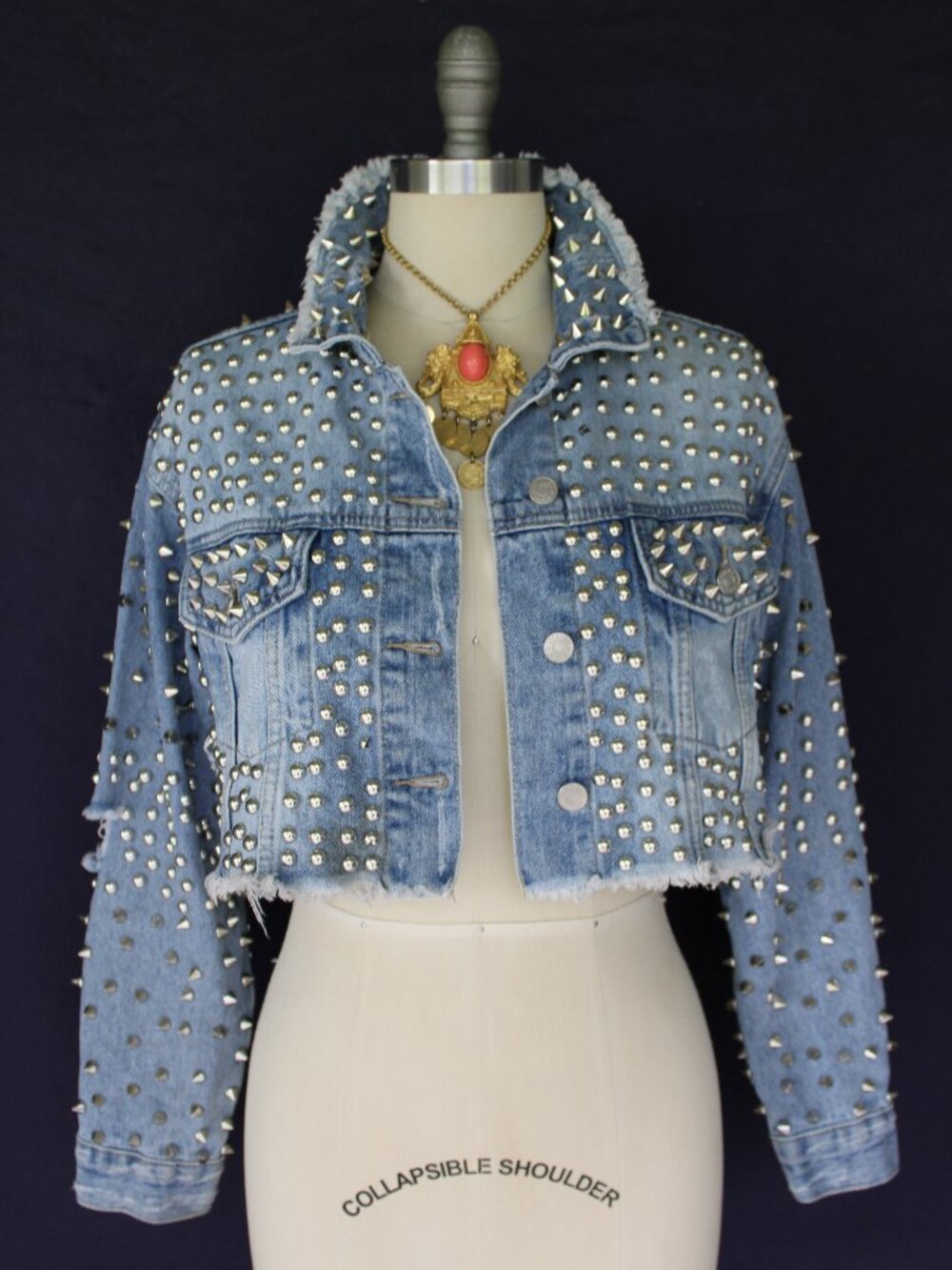Azalea Wang Rockstar Studded Denim cropped denim jean vintage dress Jacket s